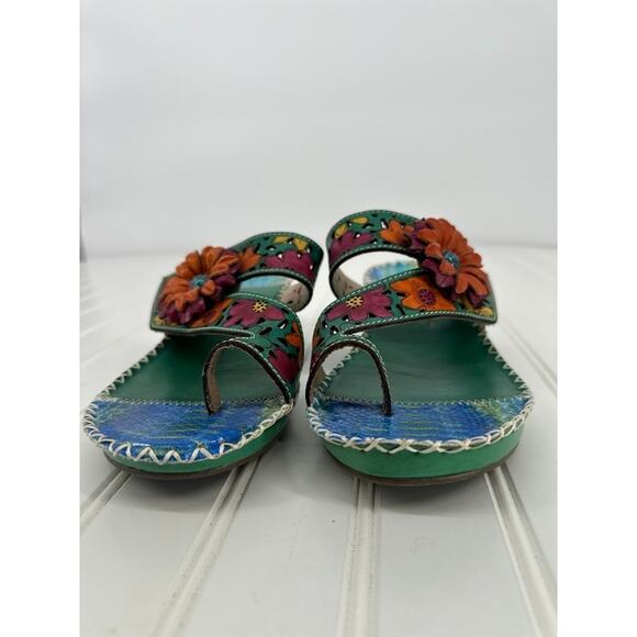 Spring Step L'ARTISTE Vardi Colorful Floral Sandals Slides Leather Wedge Size 39 - Picture 2 of 9